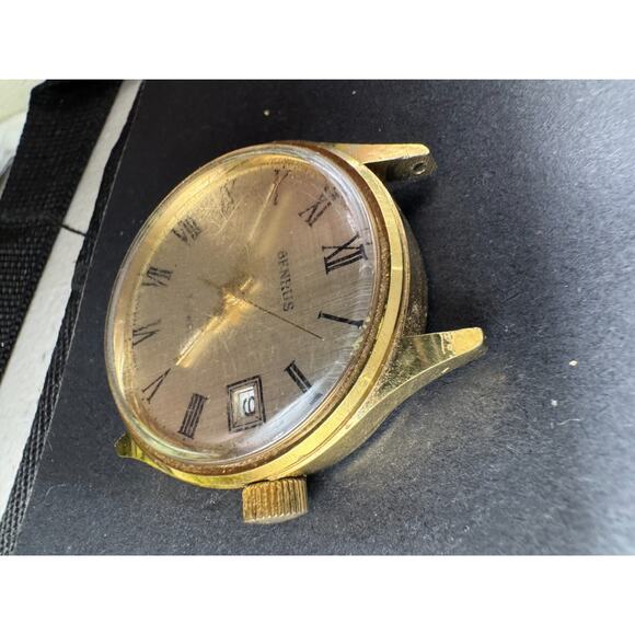 Vintage BENRUS Men\'s Date Watch 17 Jewels Gold Tone Silver Dial 30mm No Band main image 10
